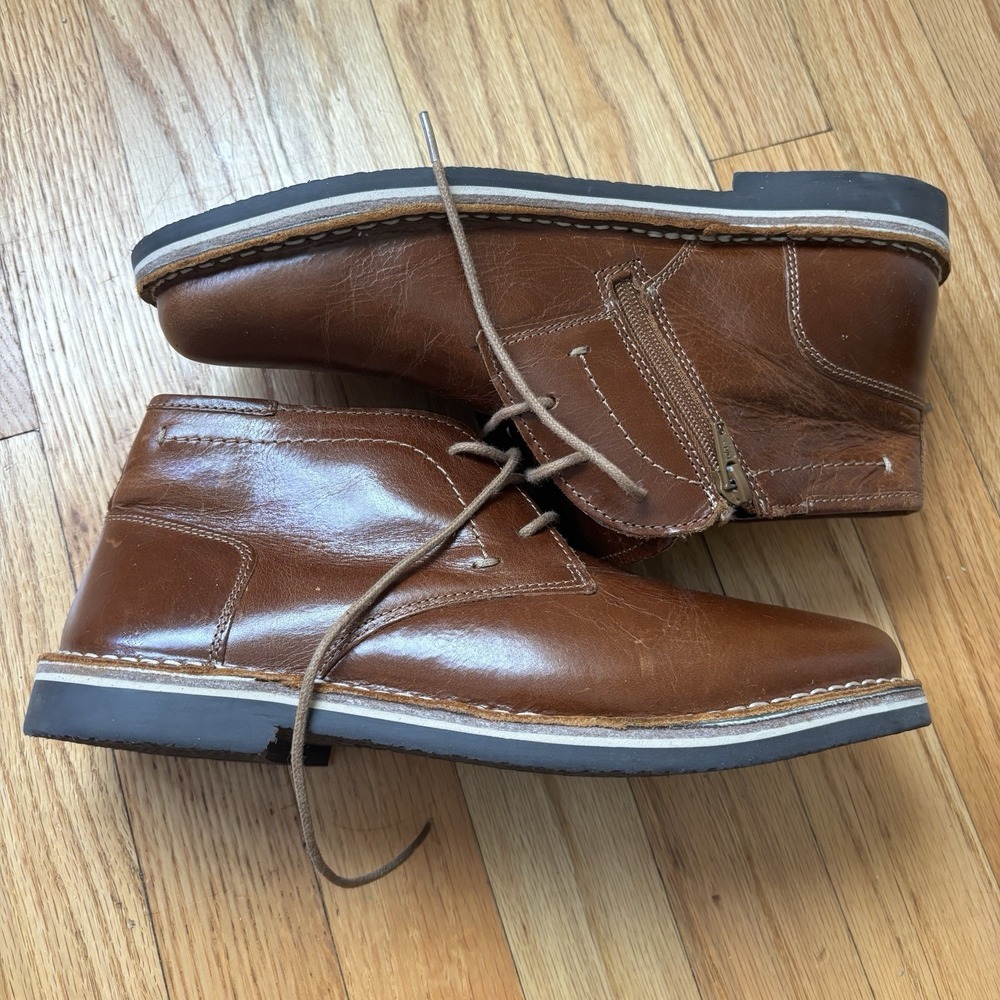 Steve Madden Harken Boys Cognac Leather Lace & Zip Up Sz 7B Chukka Boot - Picture 13 of 13